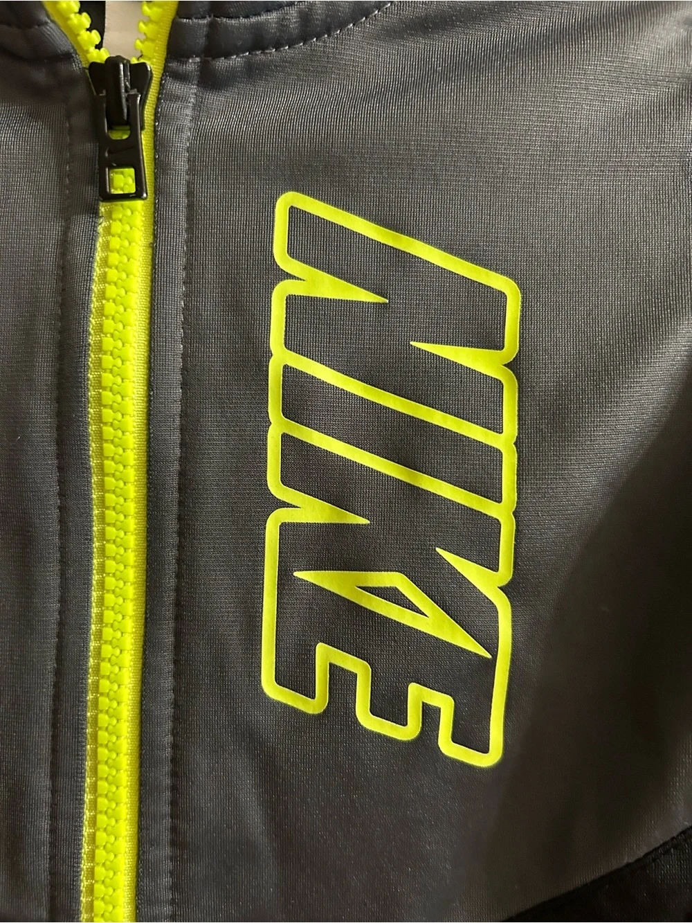 Nike Kids Gray & Black Full Zip Lightweight Jacket With Bold Neon Green Logo